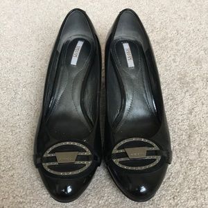 Geox Patent Black Wedge Pumps